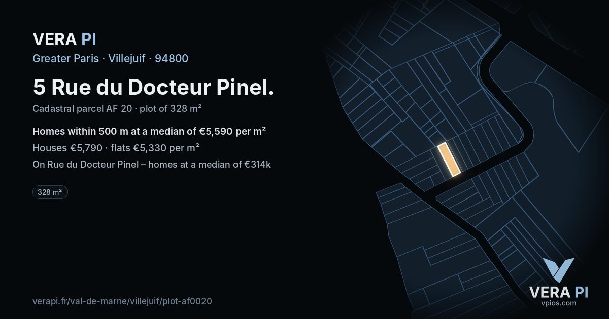 5 Rue du Docteur Pinel, Villejuif at night – the plot lit, the parcels around coloured by the prices near them