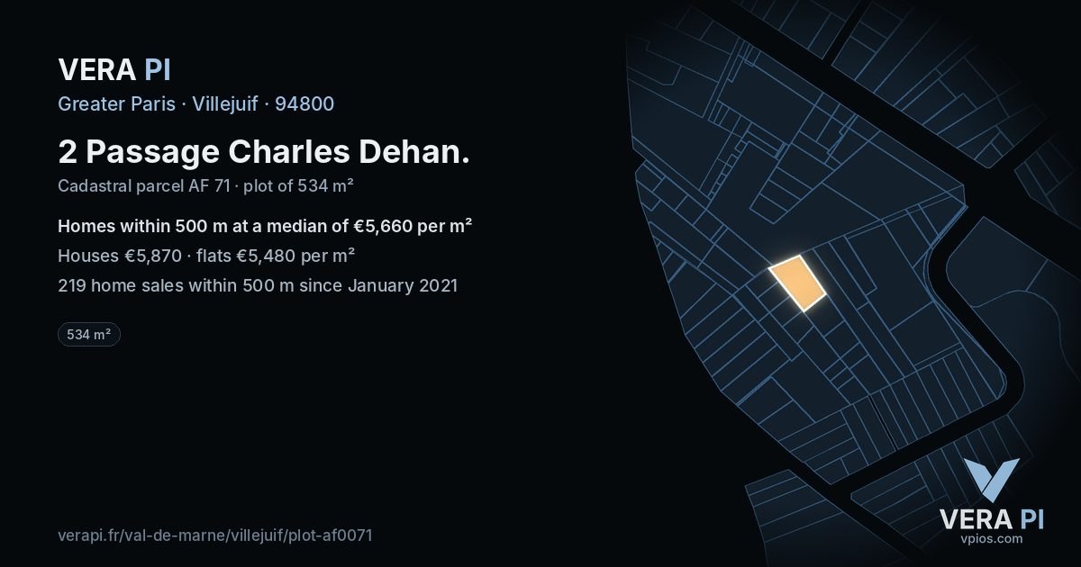 2 Passage Charles Dehan, Villejuif at night – the plot lit, the parcels around coloured by the prices near them