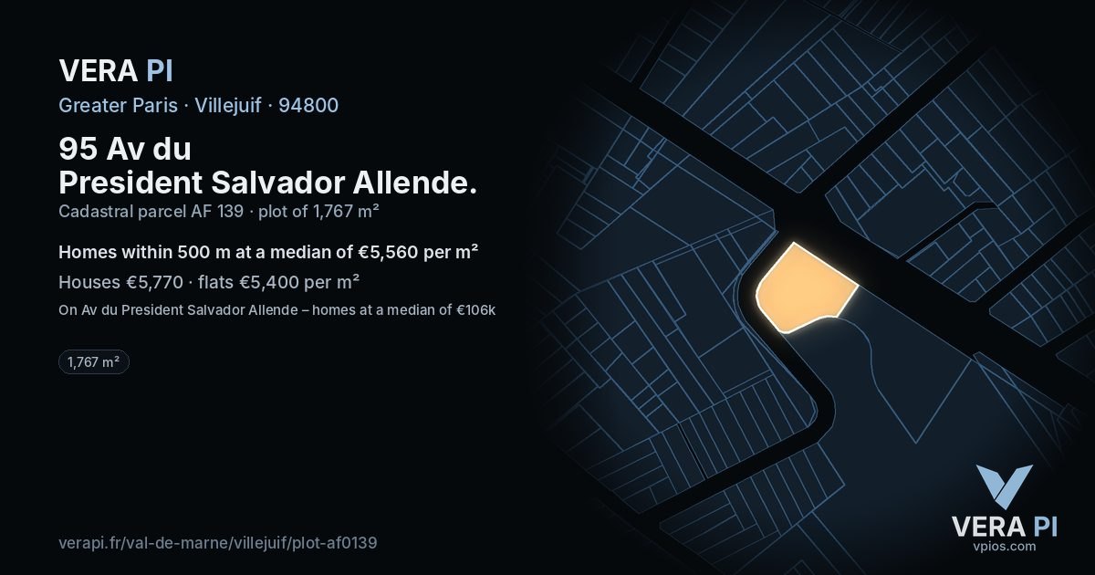 95 Av du President Salvador Allende, Villejuif at night – the plot lit, the parcels around coloured by the prices near them