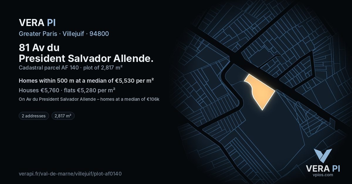 81 Av du President Salvador Allende, Villejuif at night – the plot lit, the parcels around coloured by the prices near them