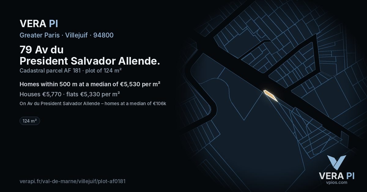 79 Av du President Salvador Allende, Villejuif at night – the plot lit, the parcels around coloured by the prices near them