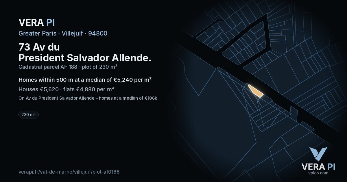 73 Av du President Salvador Allende, Villejuif at night – the plot lit, the parcels around coloured by the prices near them