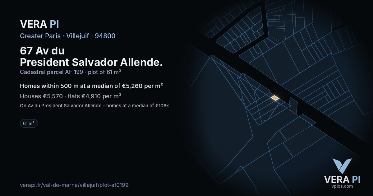 67 Av du President Salvador Allende, Villejuif at night – the plot lit, the parcels around coloured by the prices near them