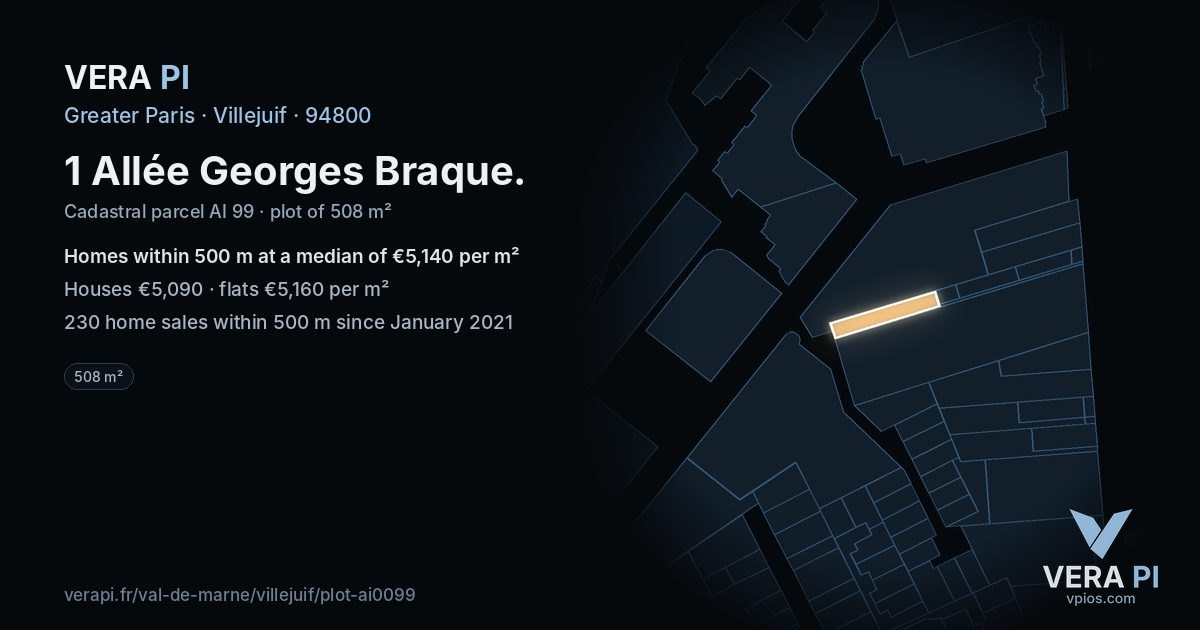1 Allée Georges Braque, Villejuif at night – the plot lit, the parcels around coloured by the prices near them