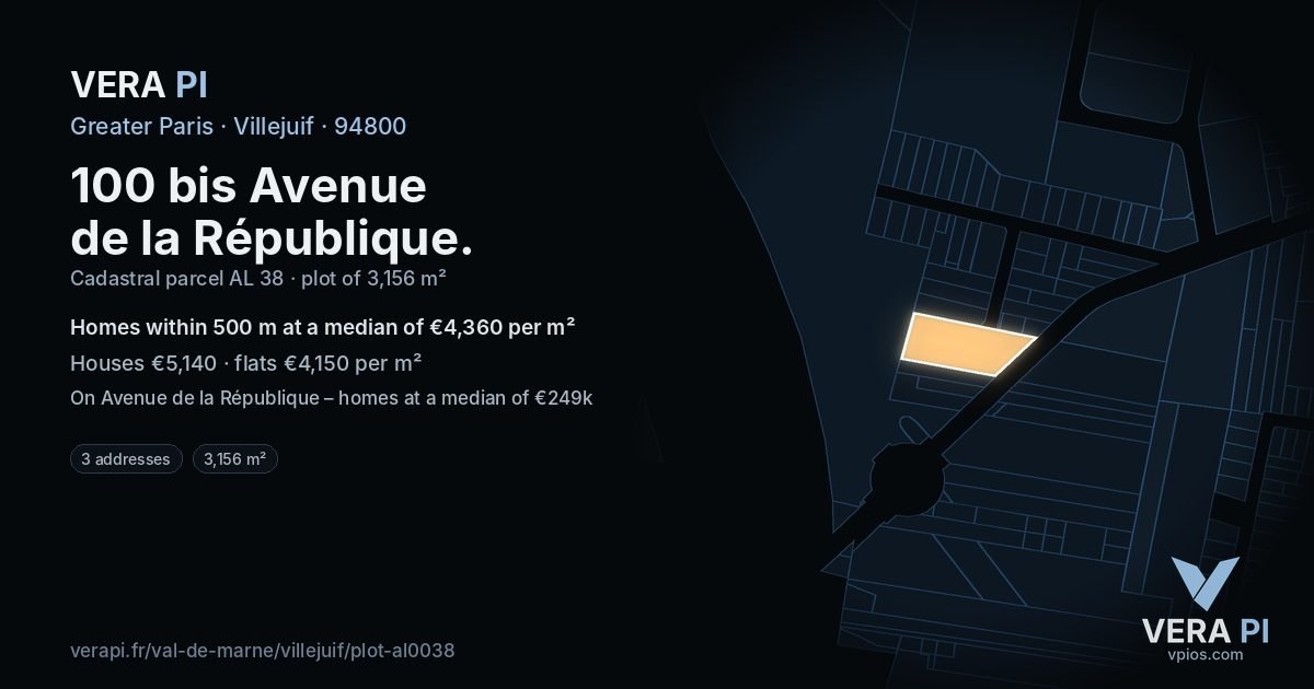 100 bis Avenue de la République, Villejuif at night – the plot lit, the parcels around coloured by the prices near them
