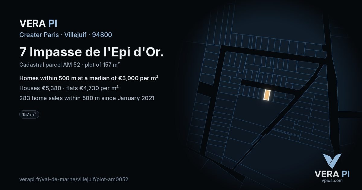 7 Impasse de l'Epi d'Or, Villejuif at night – the plot lit, the parcels around coloured by the prices near them
