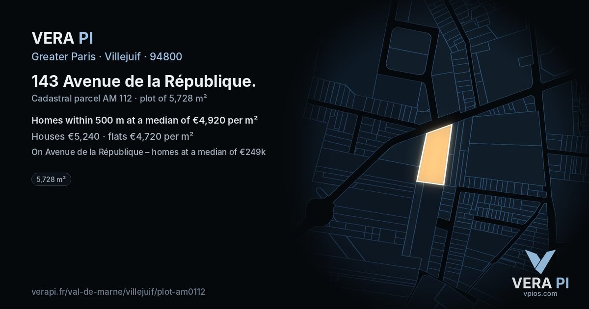 143 Avenue de la République, Villejuif at night – the plot lit, the parcels around coloured by the prices near them