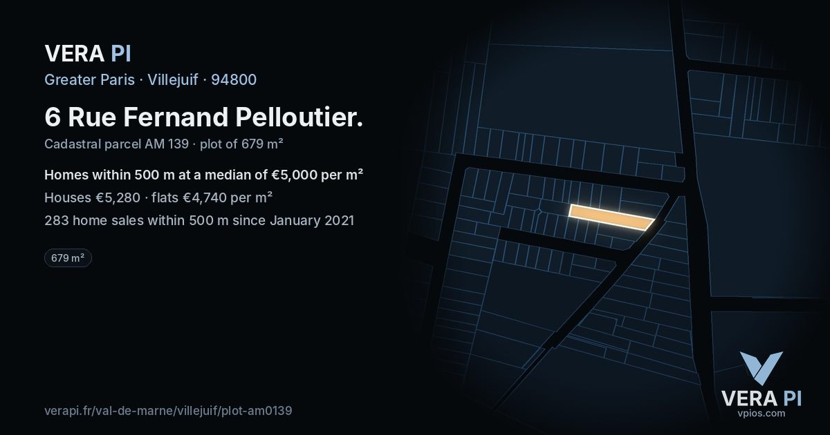 6 Rue Fernand Pelloutier, Villejuif at night – the plot lit, the parcels around coloured by the prices near them