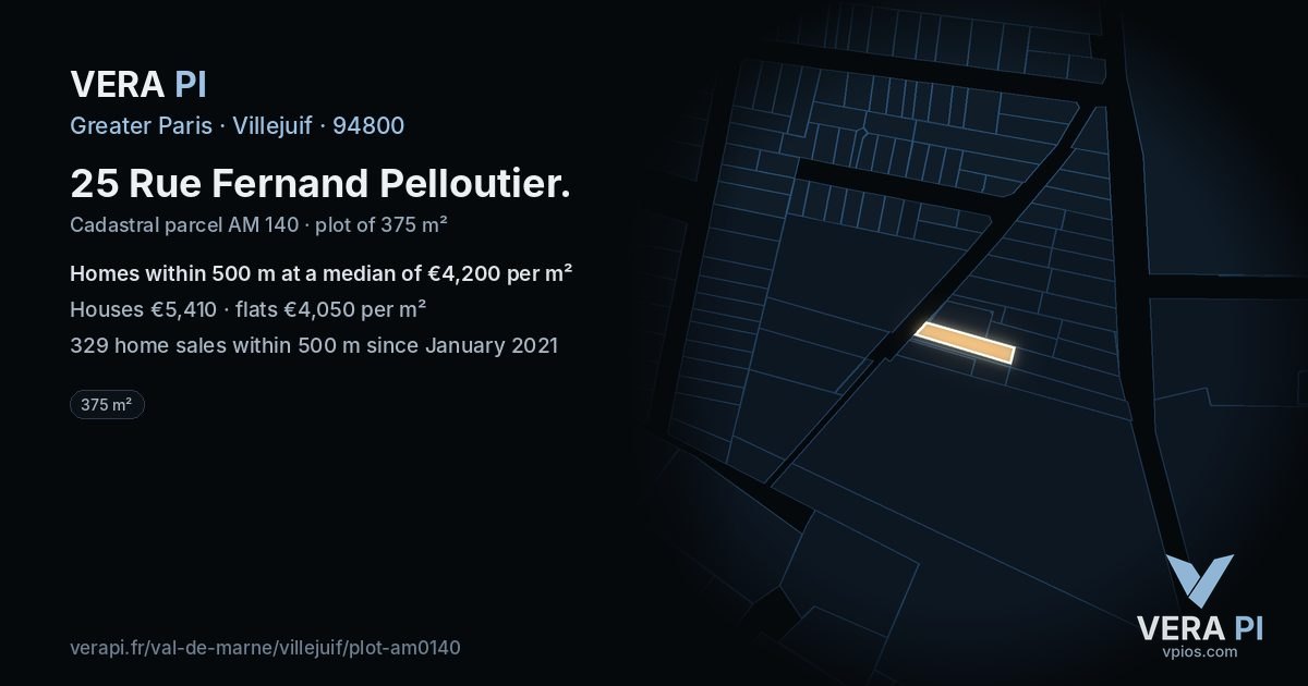 25 Rue Fernand Pelloutier, Villejuif at night – the plot lit, the parcels around coloured by the prices near them