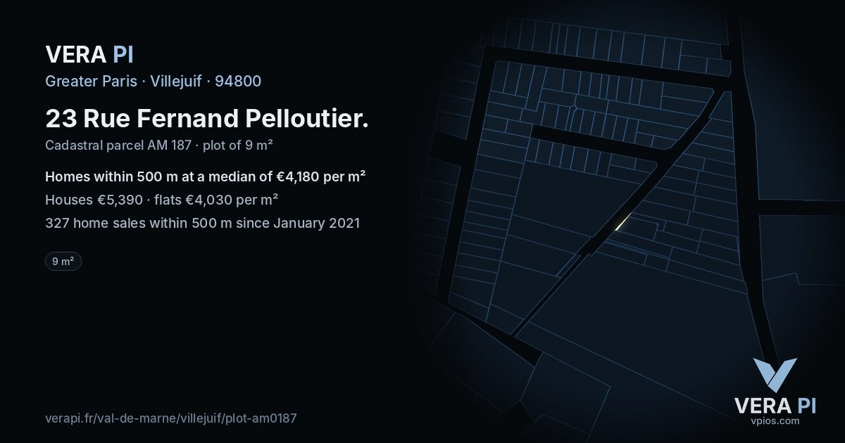 23 Rue Fernand Pelloutier, Villejuif at night – the plot lit, the parcels around coloured by the prices near them