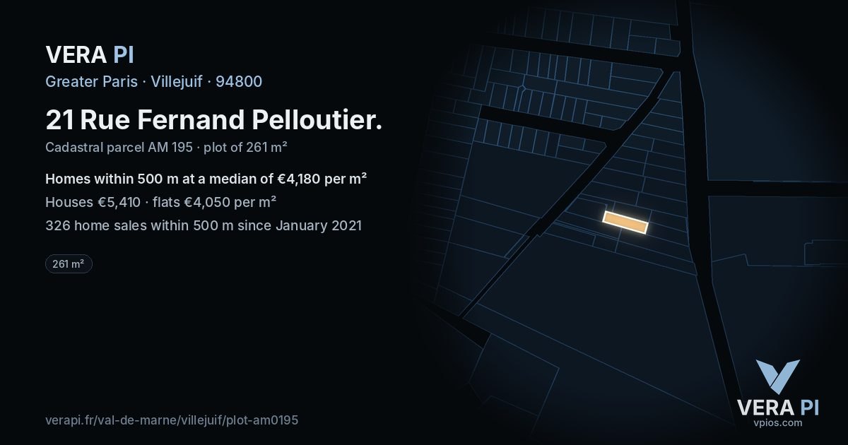 21 Rue Fernand Pelloutier, Villejuif at night – the plot lit, the parcels around coloured by the prices near them