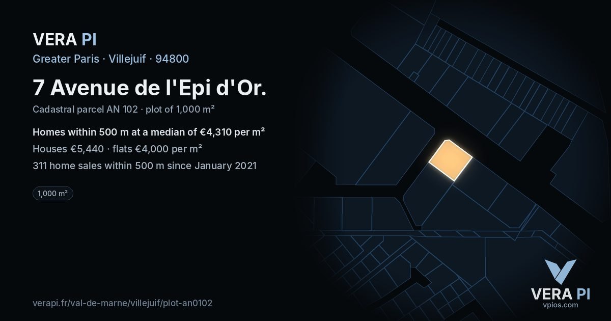 7 Avenue de l'Epi d'Or, Villejuif at night – the plot lit, the parcels around coloured by the prices near them