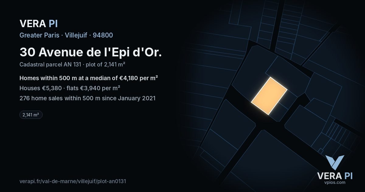 30 Avenue de l'Epi d'Or, Villejuif at night – the plot lit, the parcels around coloured by the prices near them