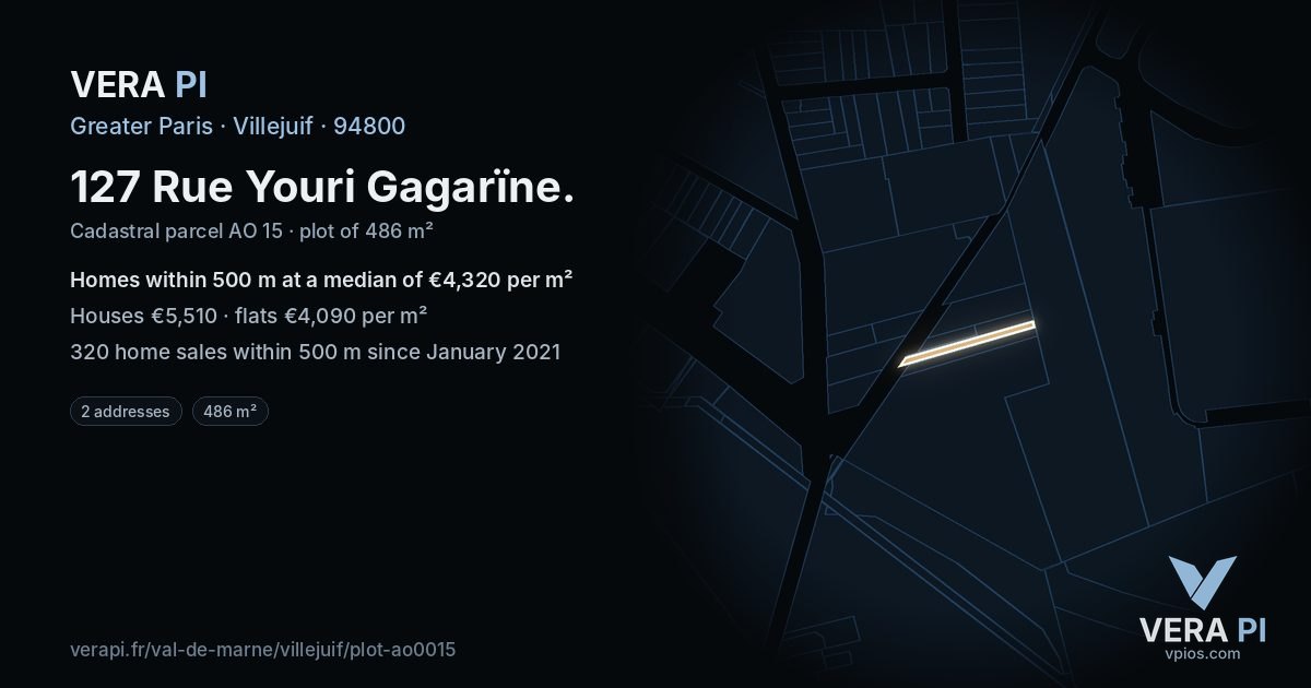 127 Rue Youri Gagarïne, Villejuif at night – the plot lit, the parcels around coloured by the prices near them