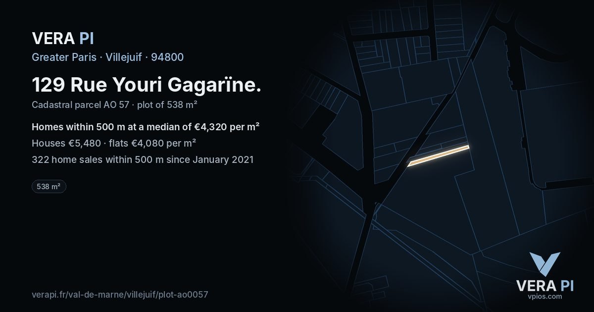 129 Rue Youri Gagarïne, Villejuif at night – the plot lit, the parcels around coloured by the prices near them