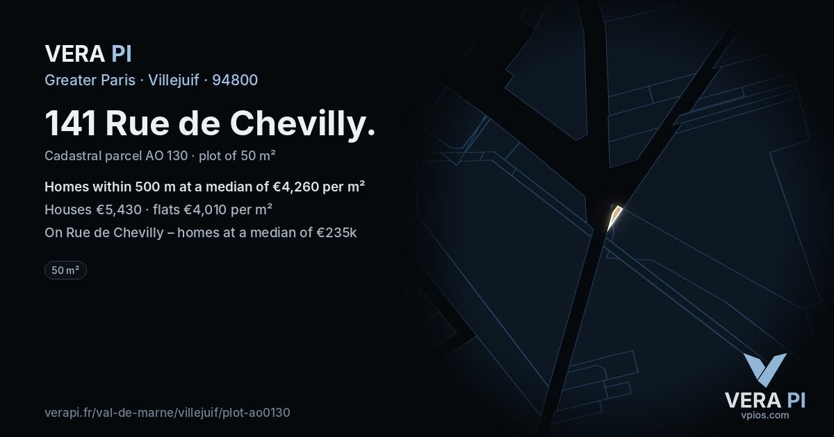 141 Rue de Chevilly, Villejuif at night – the plot lit, the parcels around coloured by the prices near them