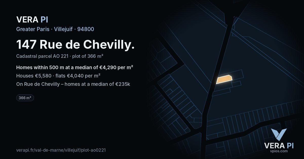147 Rue de Chevilly, Villejuif at night – the plot lit, the parcels around coloured by the prices near them