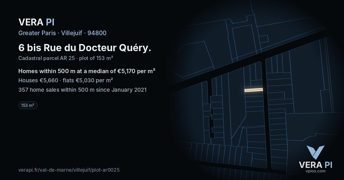 6 bis Rue du Docteur Quéry, Villejuif at night – the plot lit, the parcels around coloured by the prices near them