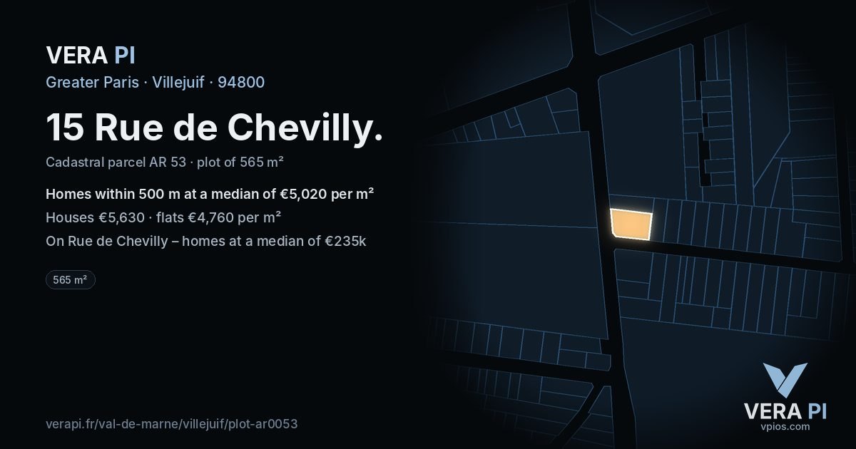 15 Rue de Chevilly, Villejuif at night – the plot lit, the parcels around coloured by the prices near them