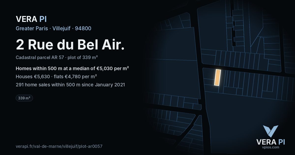 2 Rue du Bel Air, Villejuif at night – the plot lit, the parcels around coloured by the prices near them