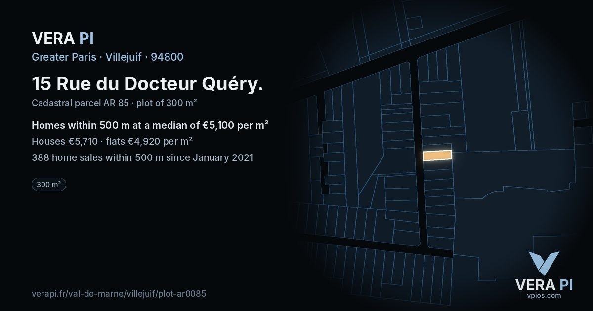 15 Rue du Docteur Quéry, Villejuif at night – the plot lit, the parcels around coloured by the prices near them