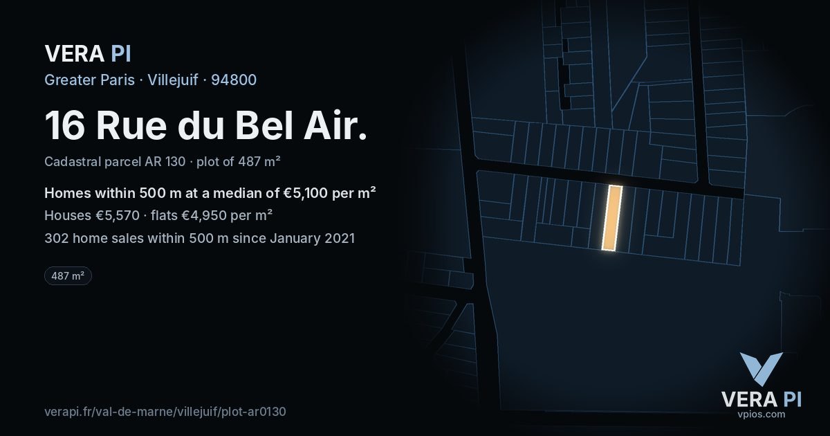 16 Rue du Bel Air, Villejuif at night – the plot lit, the parcels around coloured by the prices near them