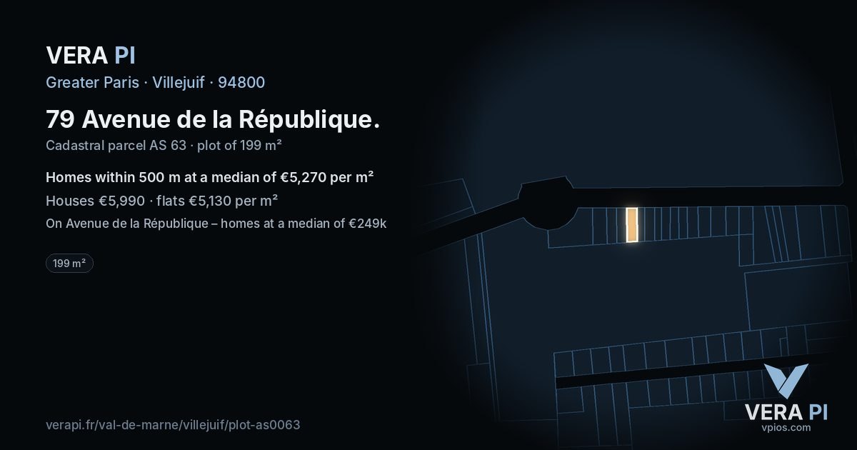 79 Avenue de la République, Villejuif at night – the plot lit, the parcels around coloured by the prices near them