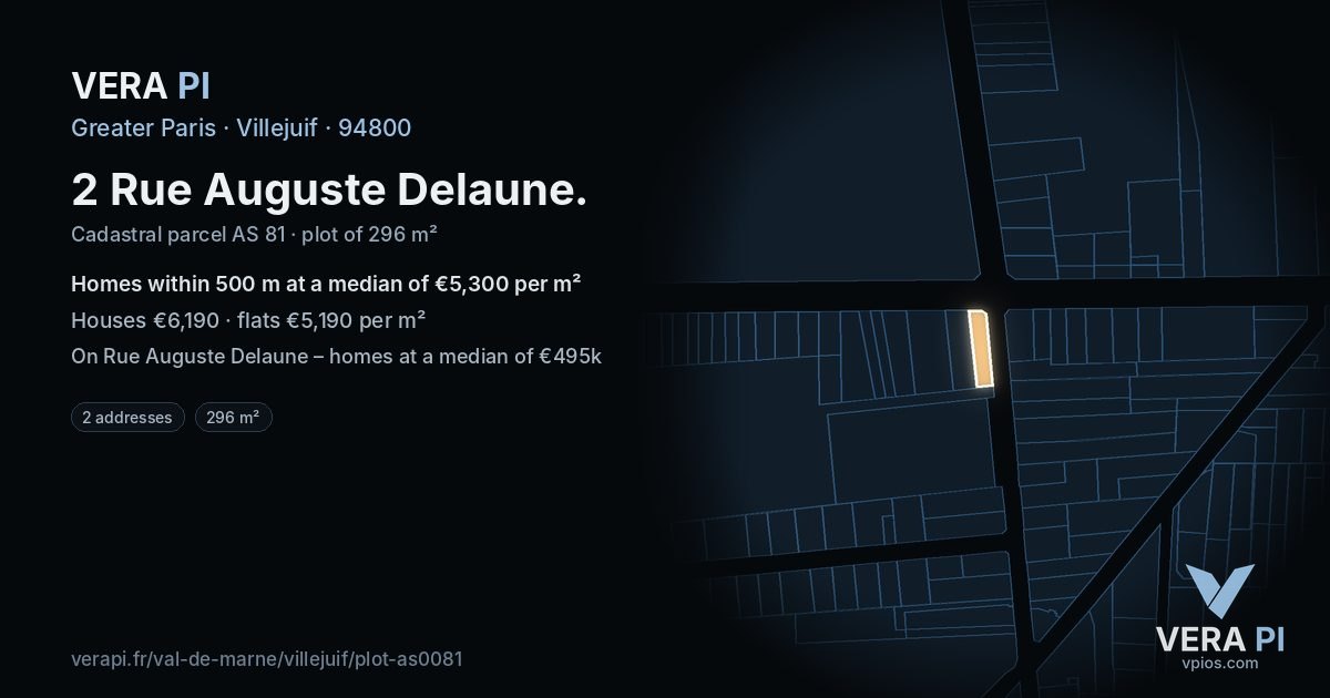 2 Rue Auguste Delaune, Villejuif at night – the plot lit, the parcels around coloured by the prices near them