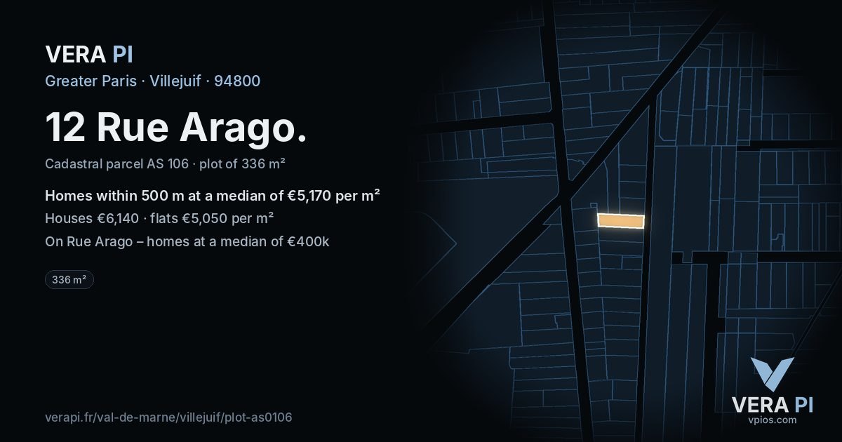 12 Rue Arago, Villejuif at night – the plot lit, the parcels around coloured by the prices near them