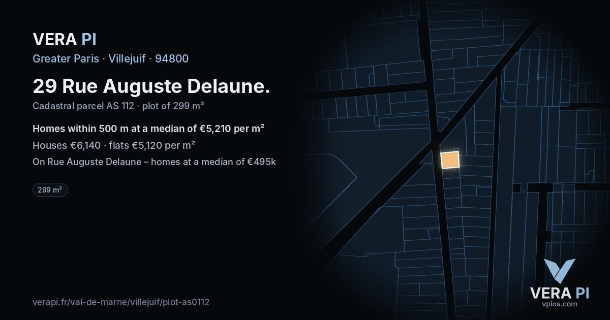 29 Rue Auguste Delaune, Villejuif at night – the plot lit, the parcels around coloured by the prices near them
