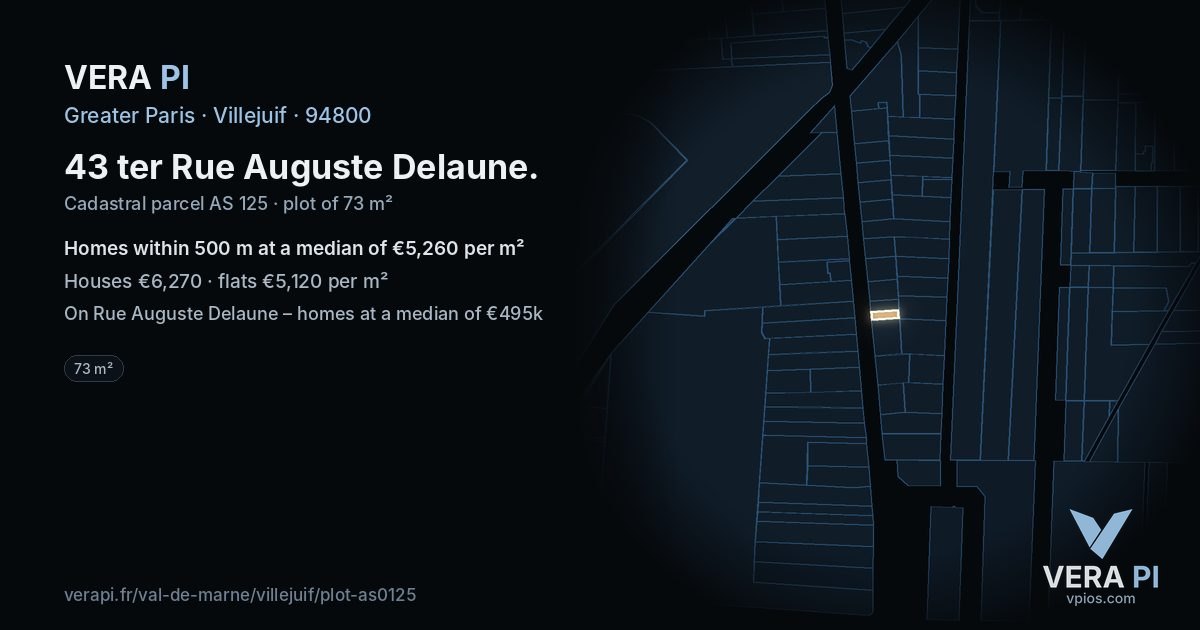 43 ter Rue Auguste Delaune, Villejuif at night – the plot lit, the parcels around coloured by the prices near them