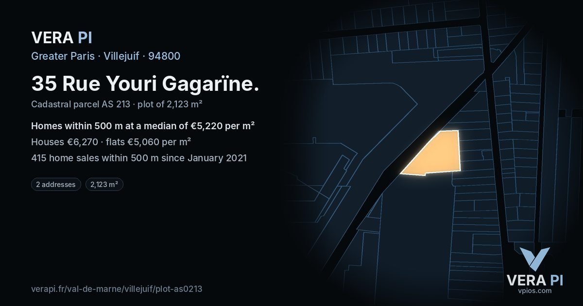 35 Rue Youri Gagarïne, Villejuif at night – the plot lit, the parcels around coloured by the prices near them