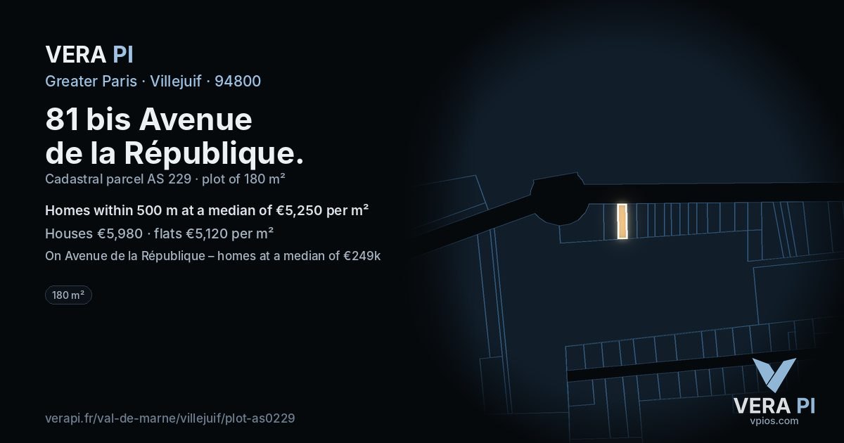 81 bis Avenue de la République, Villejuif at night – the plot lit, the parcels around coloured by the prices near them