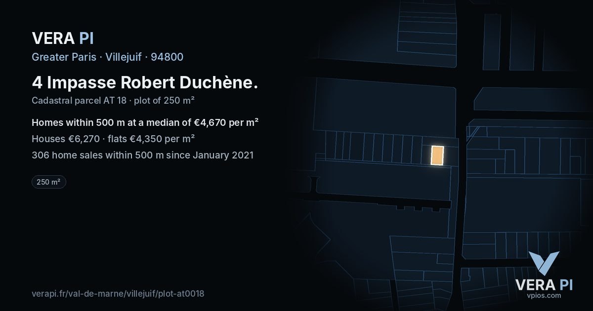 4 Impasse Robert Duchène, Villejuif at night – the plot lit, the parcels around coloured by the prices near them