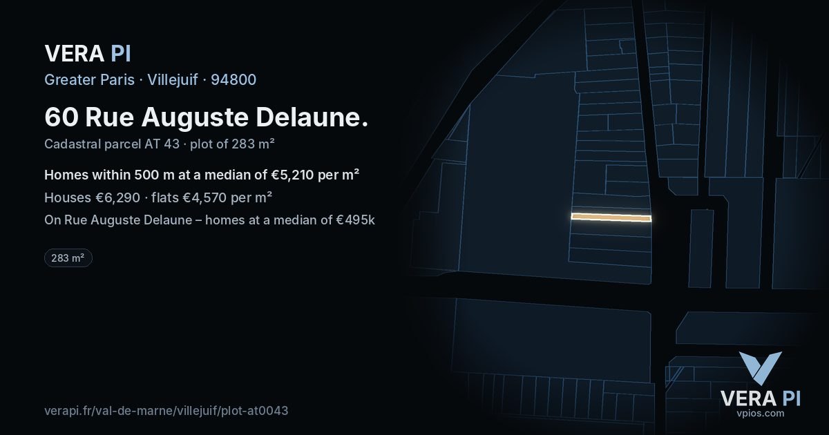 60 Rue Auguste Delaune, Villejuif at night – the plot lit, the parcels around coloured by the prices near them