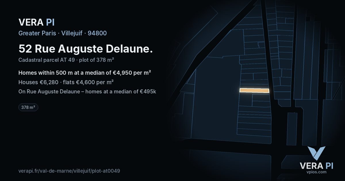52 Rue Auguste Delaune, Villejuif at night – the plot lit, the parcels around coloured by the prices near them
