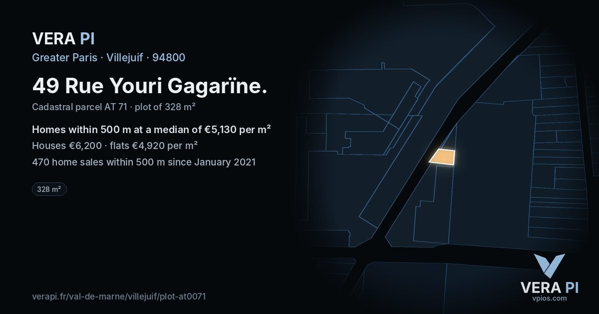 49 Rue Youri Gagarïne, Villejuif at night – the plot lit, the parcels around coloured by the prices near them