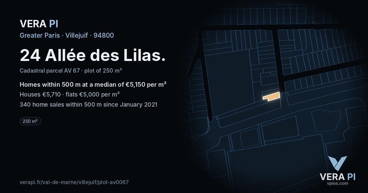 24 Allée des Lilas, Villejuif at night – the plot lit, the parcels around coloured by the prices near them