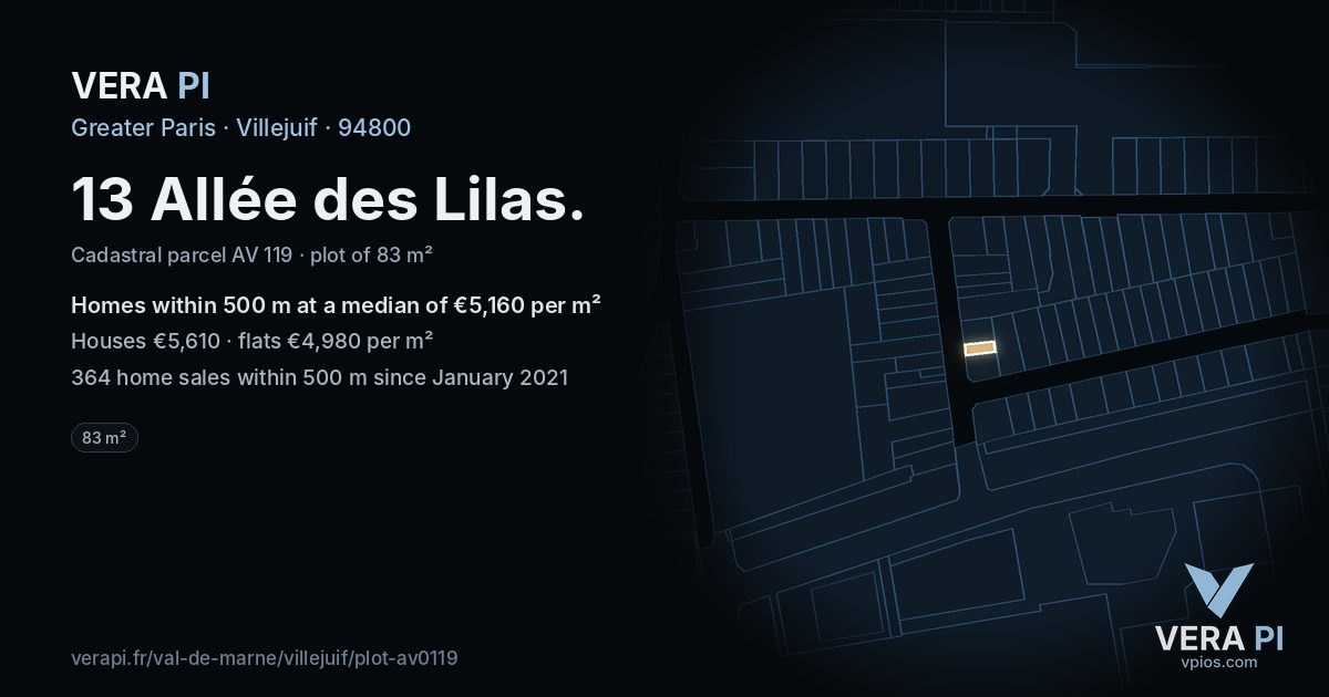 13 Allée des Lilas, Villejuif at night – the plot lit, the parcels around coloured by the prices near them