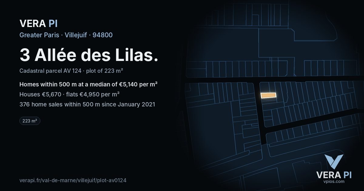 3 Allée des Lilas, Villejuif at night – the plot lit, the parcels around coloured by the prices near them