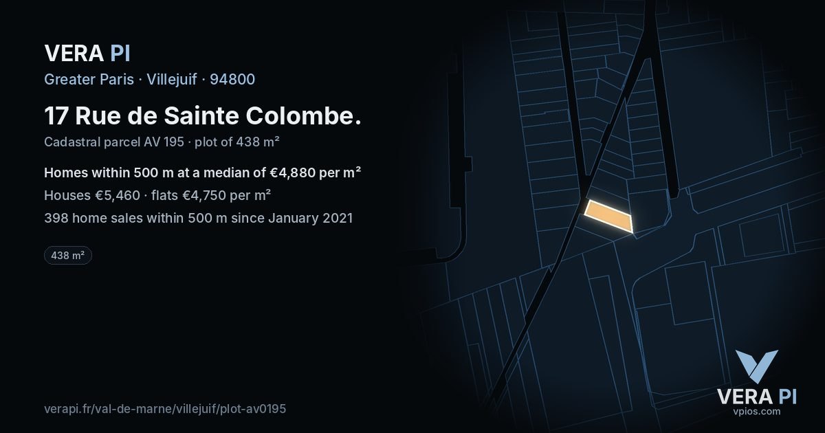 17 Rue de Sainte Colombe, Villejuif at night – the plot lit, the parcels around coloured by the prices near them