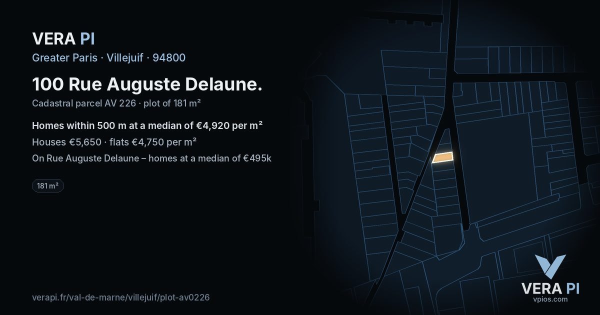 100 Rue Auguste Delaune, Villejuif at night – the plot lit, the parcels around coloured by the prices near them