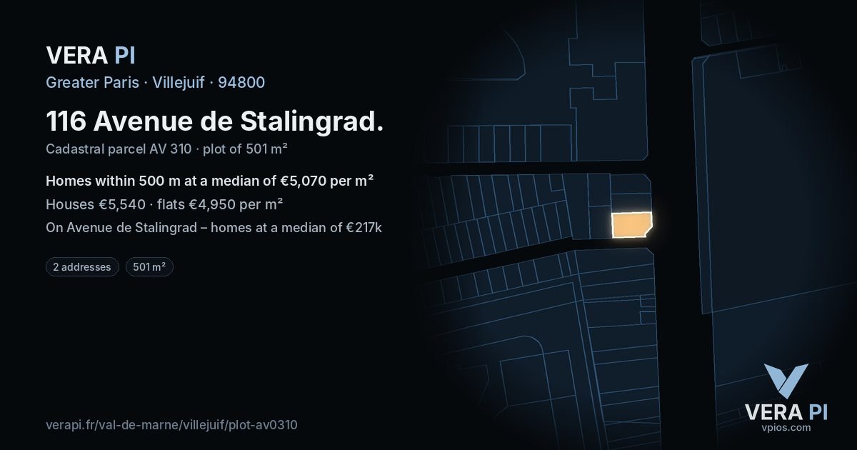 116 Avenue de Stalingrad, Villejuif at night – the plot lit, the parcels around coloured by the prices near them
