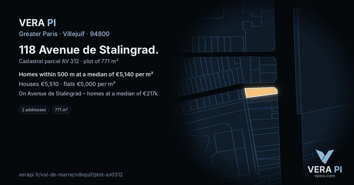 118 Avenue de Stalingrad, Villejuif at night – the plot lit, the parcels around coloured by the prices near them