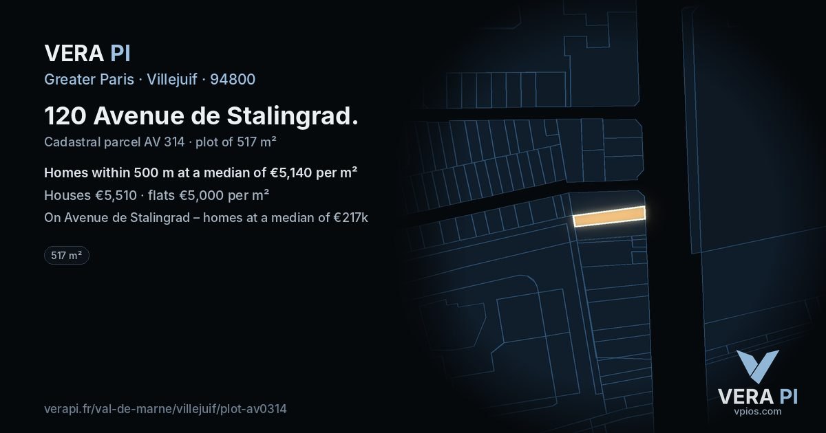 120 Avenue de Stalingrad, Villejuif at night – the plot lit, the parcels around coloured by the prices near them