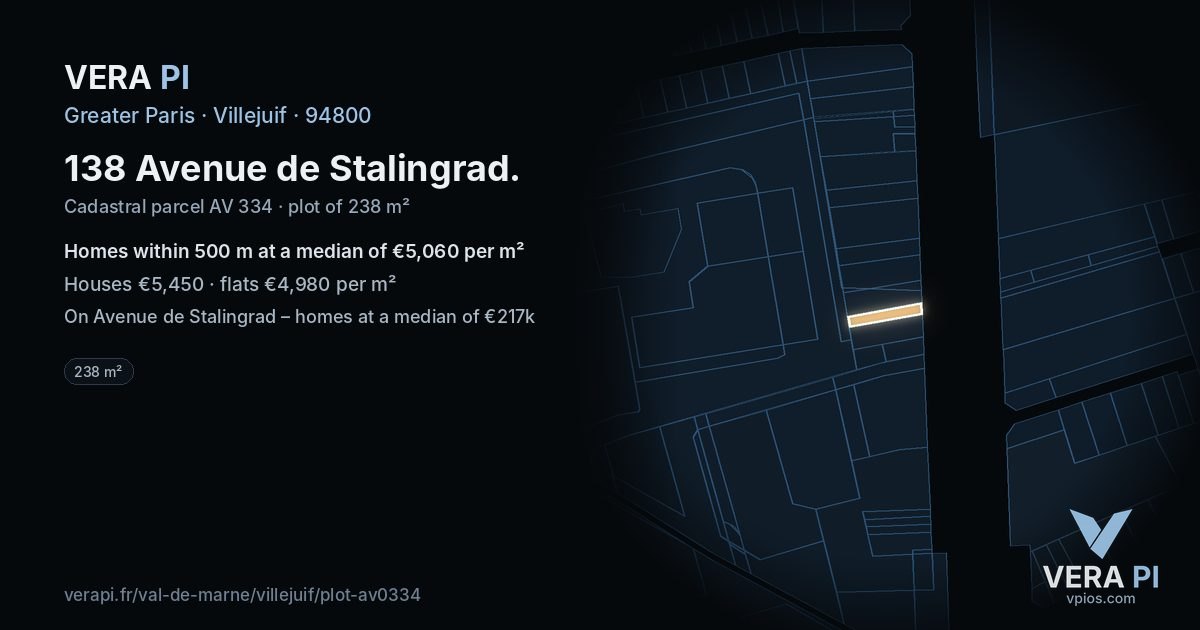 138 Avenue de Stalingrad, Villejuif at night – the plot lit, the parcels around coloured by the prices near them