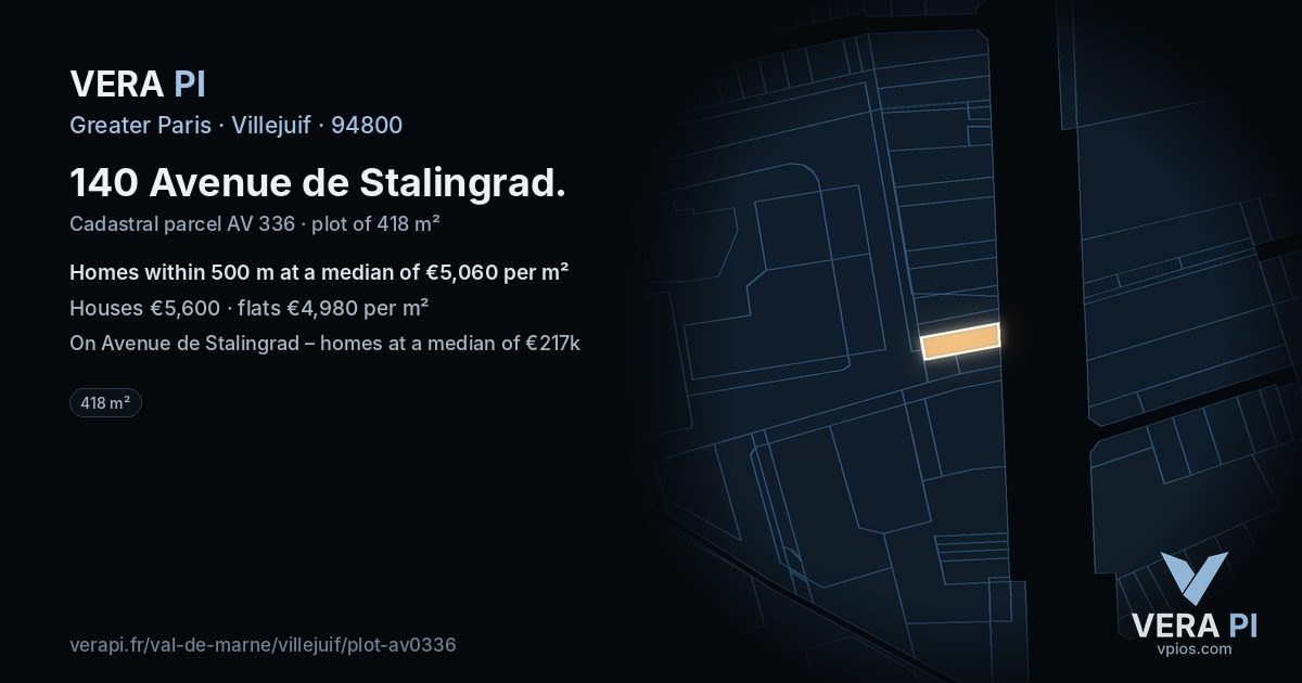 140 Avenue de Stalingrad, Villejuif at night – the plot lit, the parcels around coloured by the prices near them