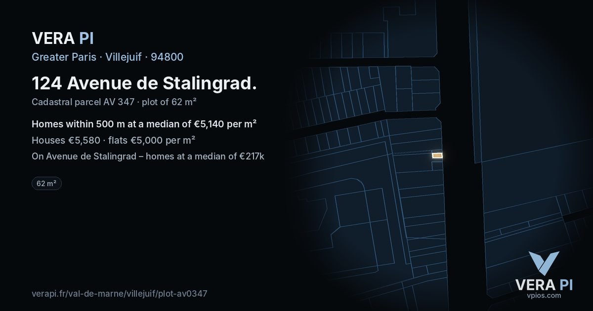 124 Avenue de Stalingrad, Villejuif at night – the plot lit, the parcels around coloured by the prices near them