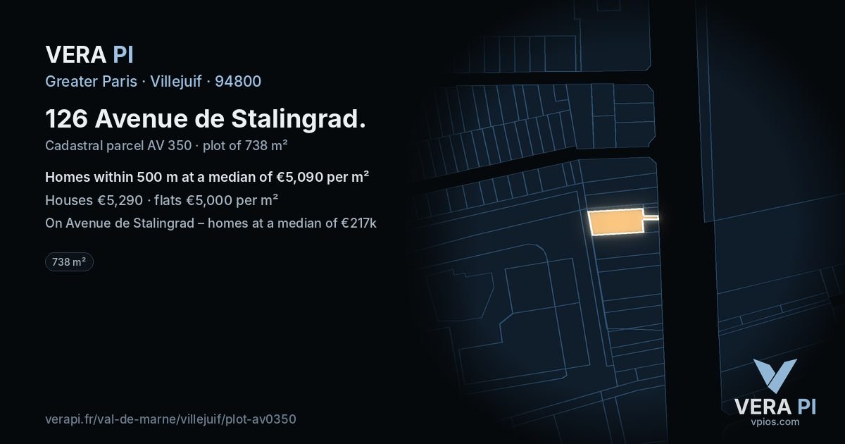 126 Avenue de Stalingrad, Villejuif at night – the plot lit, the parcels around coloured by the prices near them