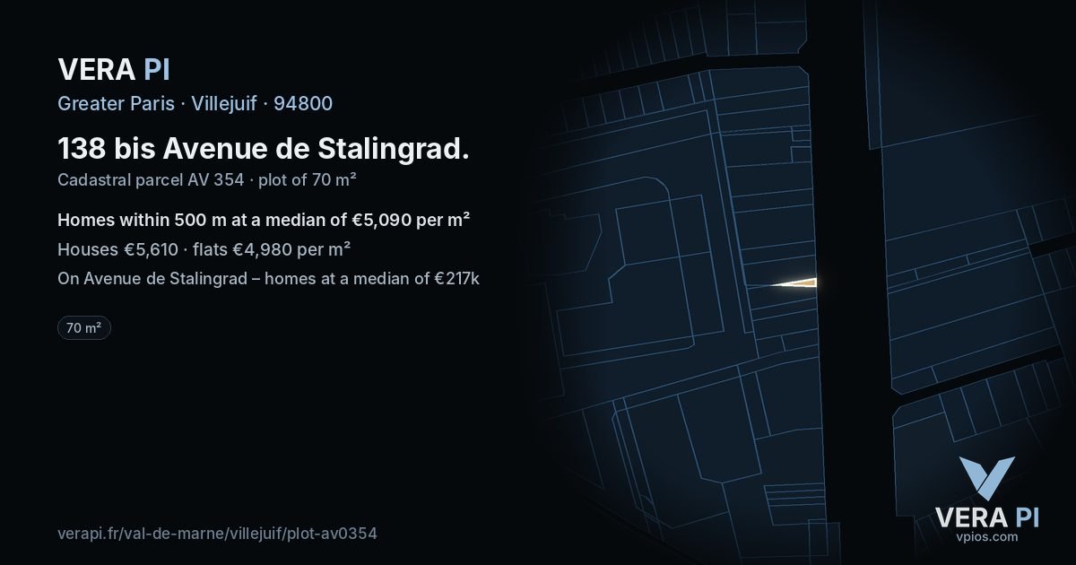 138 bis Avenue de Stalingrad, Villejuif at night – the plot lit, the parcels around coloured by the prices near them